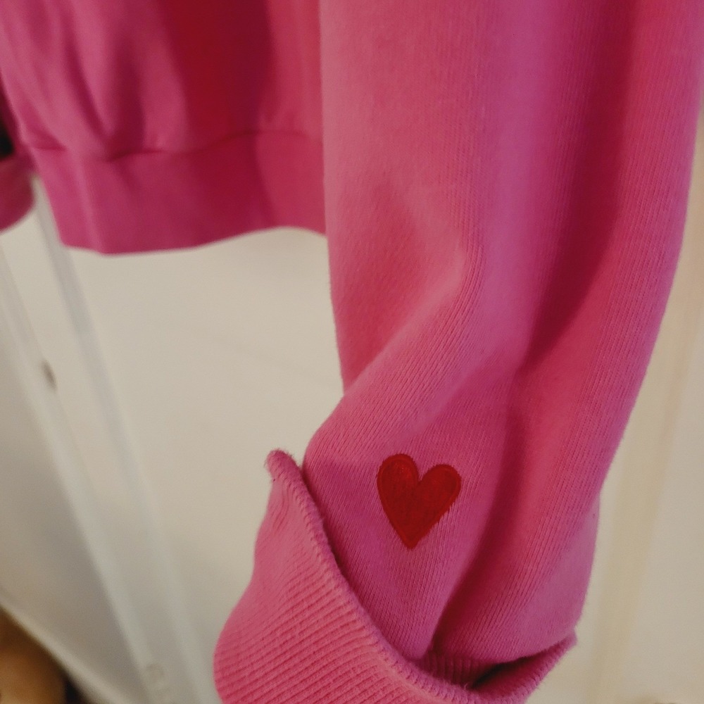 Joy Lab Small Pink Heart Embroidered Tulip Cuff Crewneck Sweatshirt girlhoodcore - Picture 5 of 6